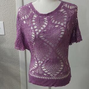 Arden B. Purple Crew Neck Crochet Top Size L Silk Mix